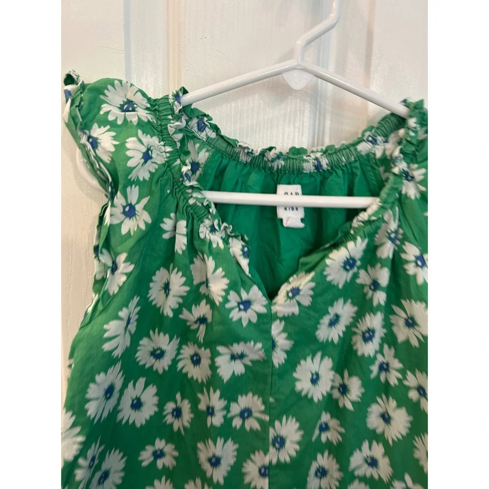 Gap Kids Dress‎ Green Floral Daisy Flutter Sleeve Ruffle Hem Summer Spring Bin A